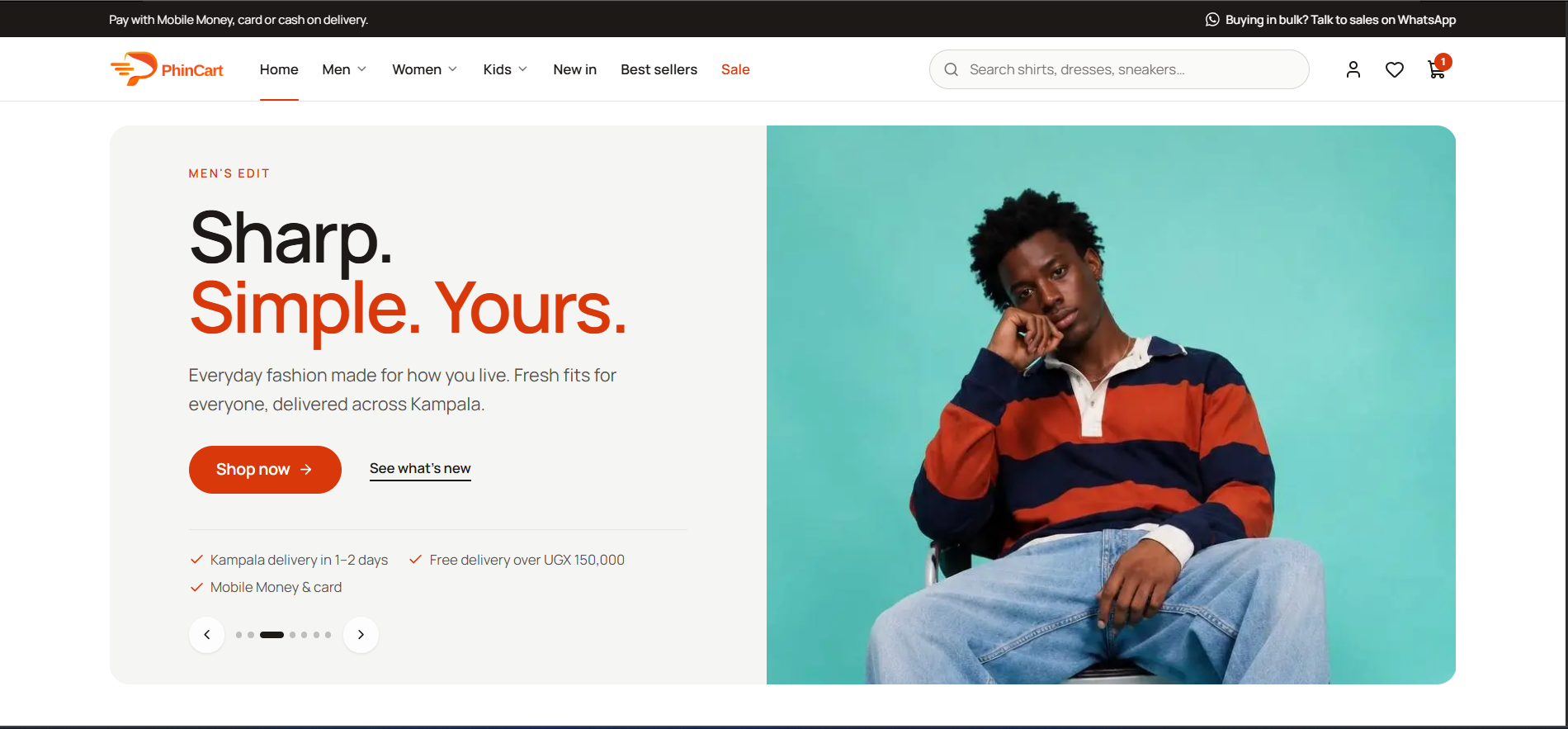 Screenshot of the Phincart website